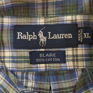 Ralph Lauren Green Blue Plaid Long Sleeve Button Down Shirt Mens Large